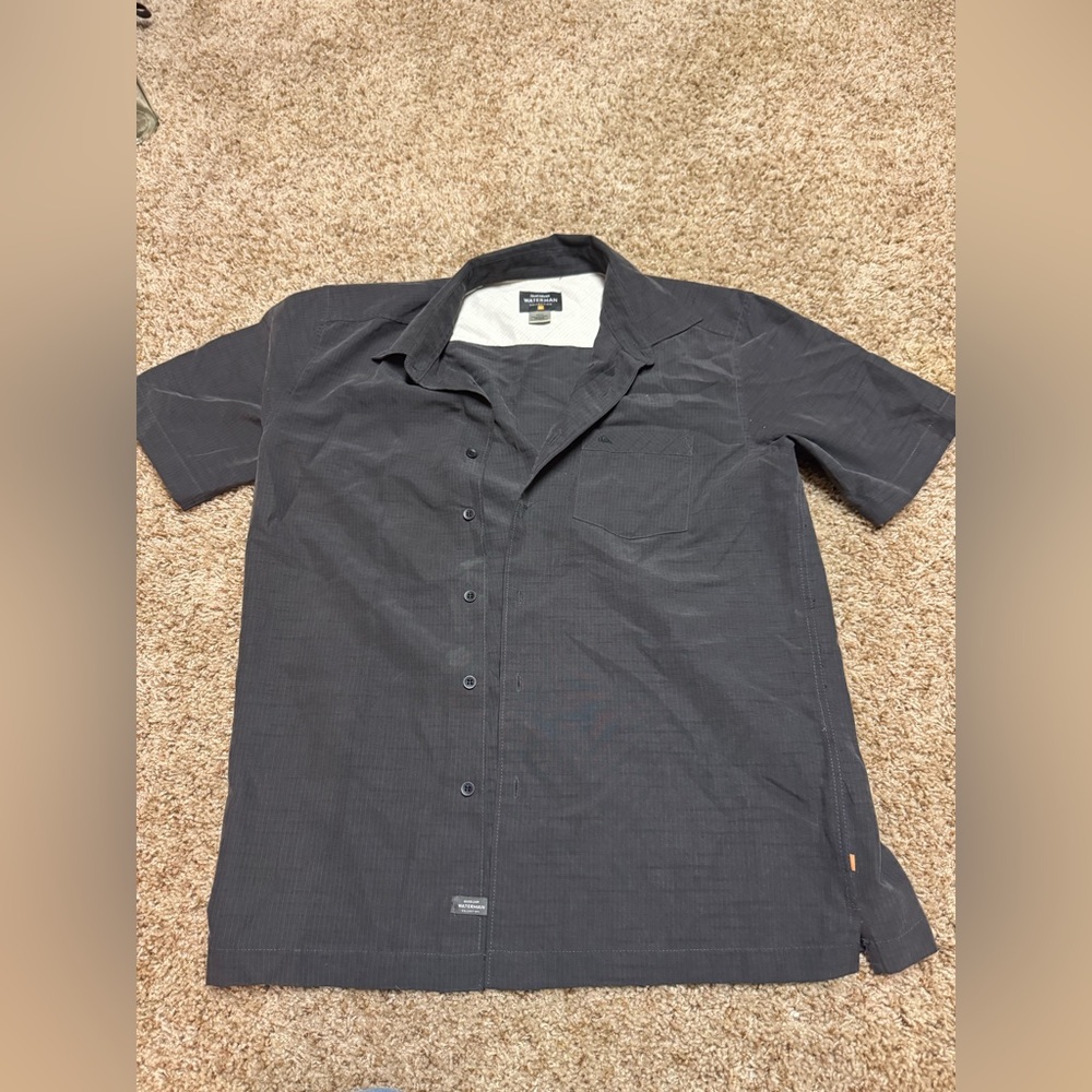 Quiksilver Black Casual Button Down Shirt with Camp Collar